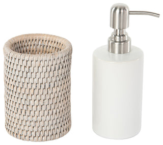 La Jolla Rattan Liquid Soap Dispenser, White Wash