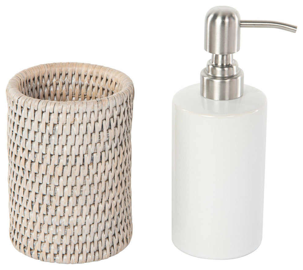 La Jolla Rattan Liquid Soap Dispenser, White Wash