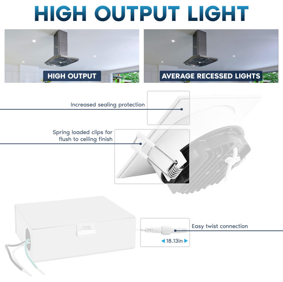 Luxrite 4" Square LED Recessed Light J-Box 15W 5CCT 1300LM 6 Pack