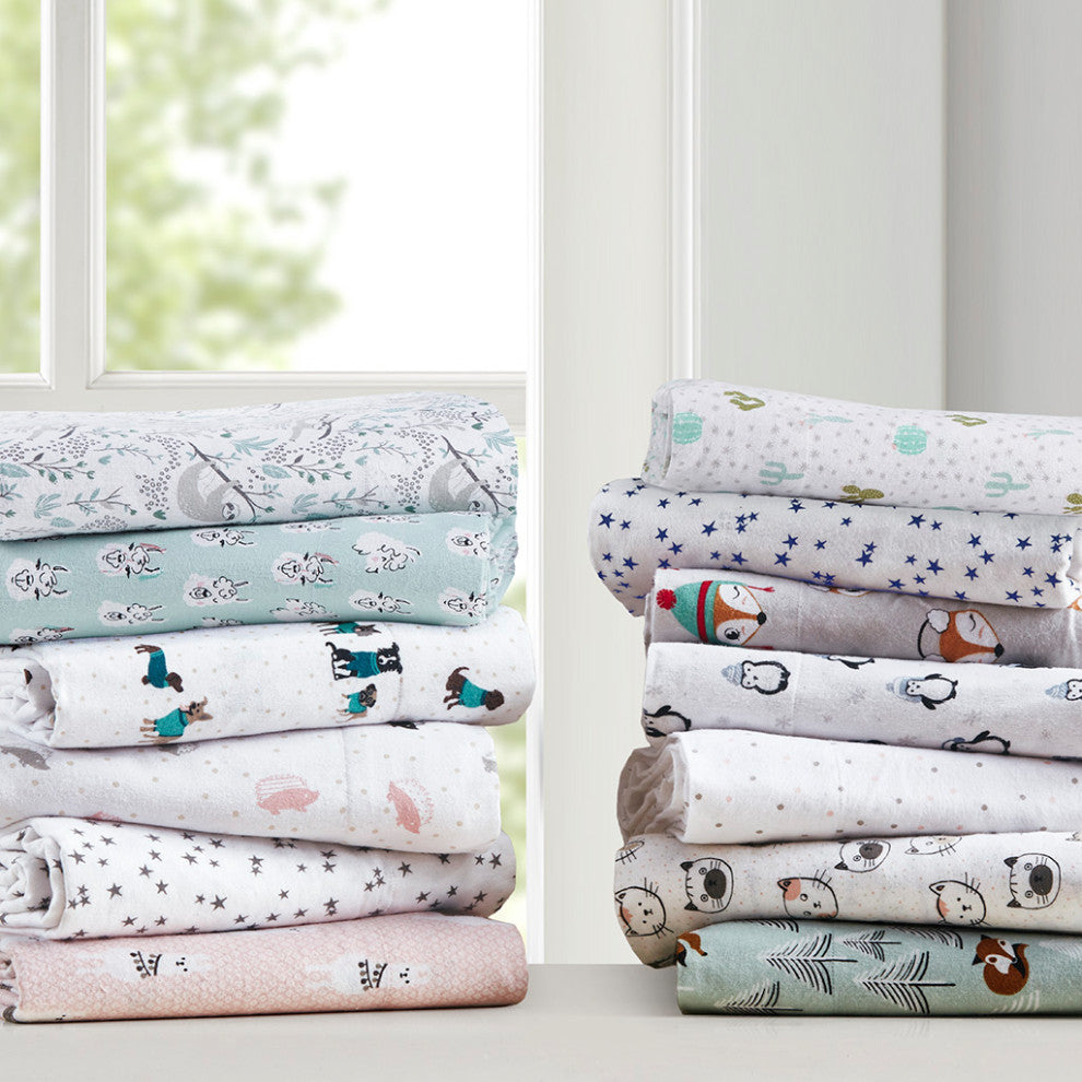 Intelligent Design Cozy Soft Cotton Flannel Printed Sheet Set, Pink Llamas