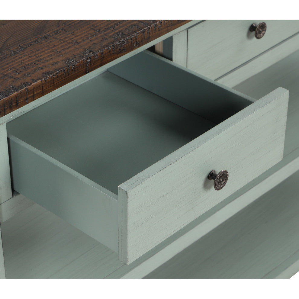 TATEUS 48" Solid Pine Wood Console Table with Storage Drawers, Green