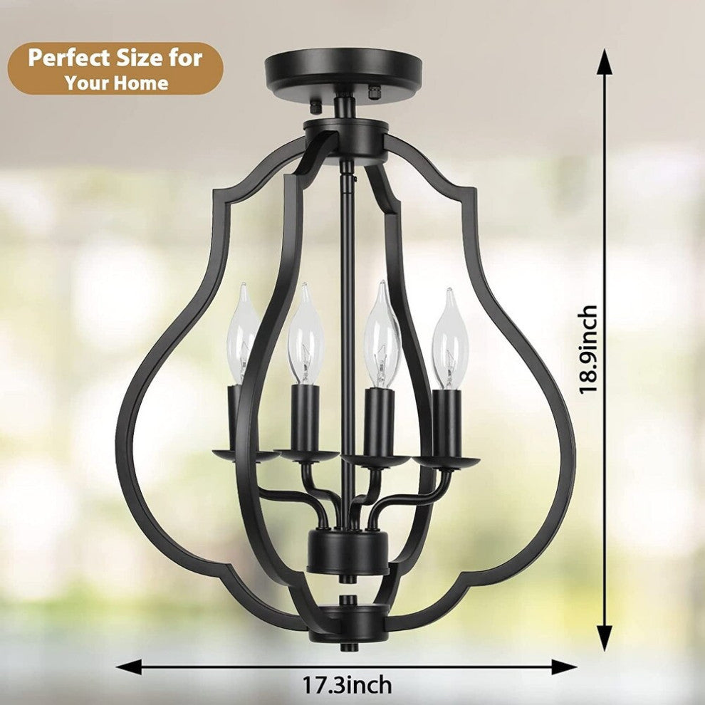 4 Light Farmhouse Ceiling Light, Vintage, Black, Industrial, Flush Mount