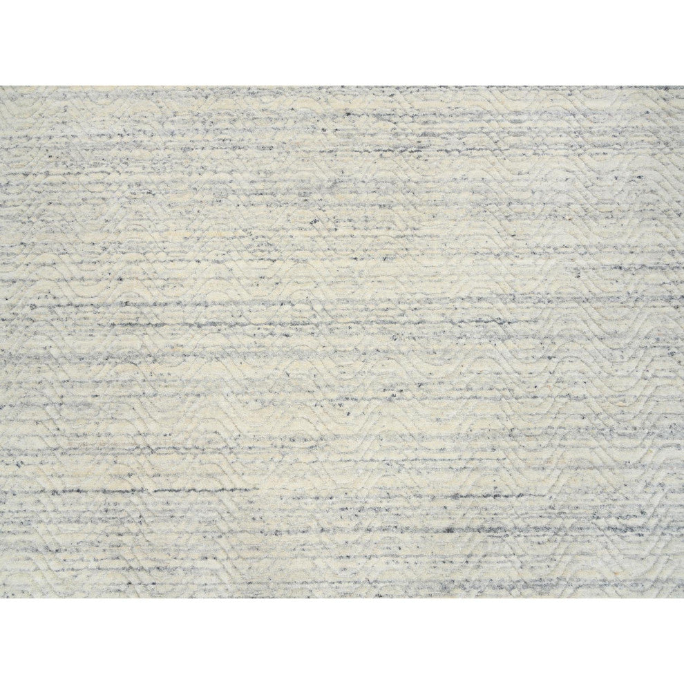 Beige Wool Hand Loomed Variegated Textured Modern Design Round Rug, 9'10"x9'10"