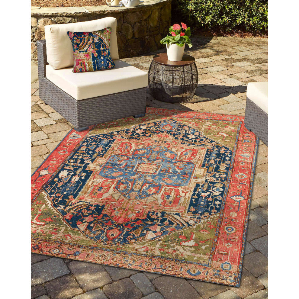 Marina Heriz Indoor/Outdoor Pillow, Red/Multi, 18"x18" Square