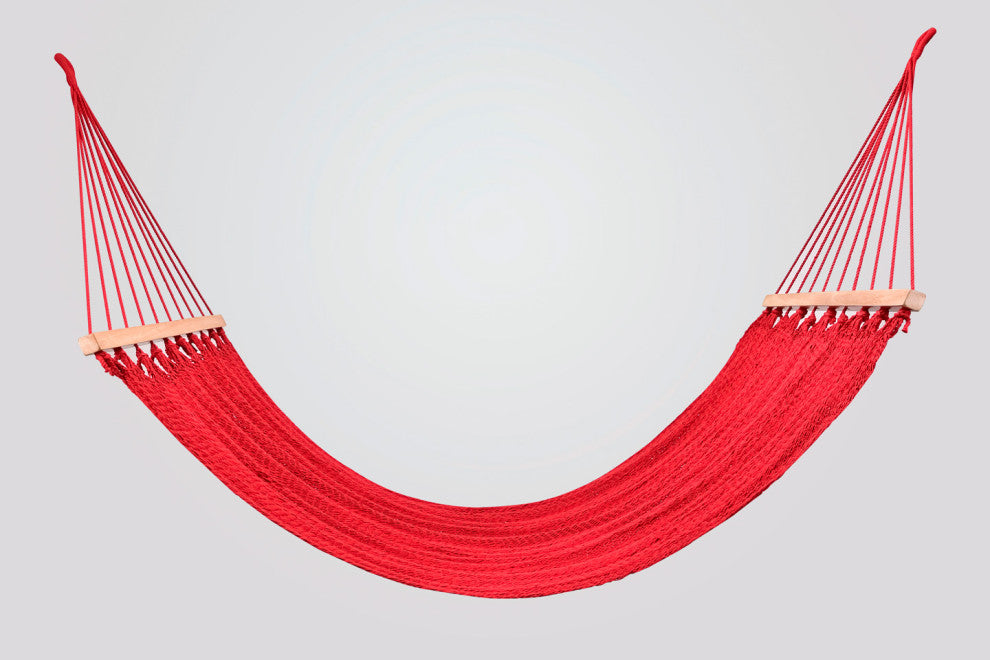 Classic Red Cotton Hammock, Wooden Bar