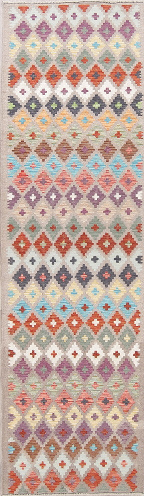 Turkish Flat-Woven Southwestern Kilim 9' Oriental Runner Rug, 9'5"X2'8"