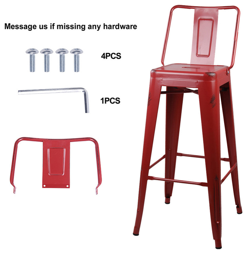 Highback Red Metal Bar Stools Set of 4