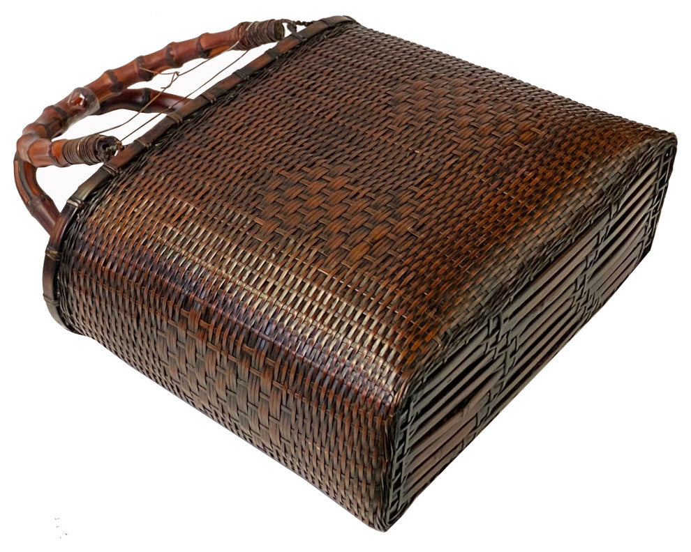 Asian Handmade Rustic Brown Rattan Bamboo Handle Hand Bag Hws3030