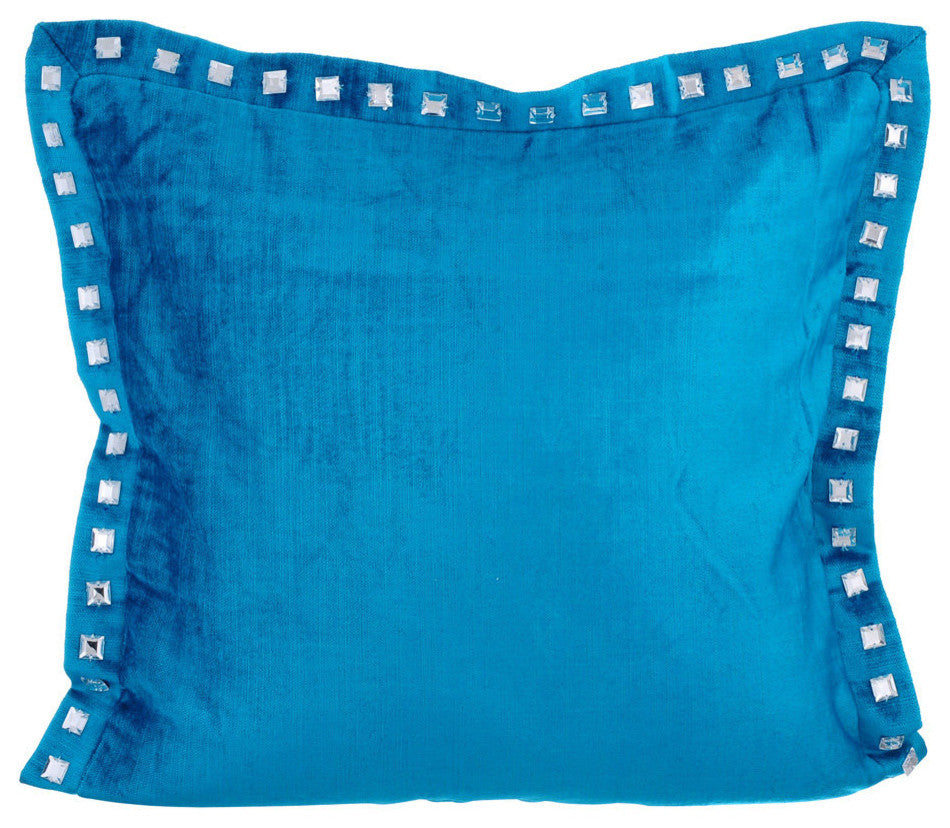Blue Decorative Pillow Covers 22"x22" Velvet, Turquoise Blue Crystal Palace