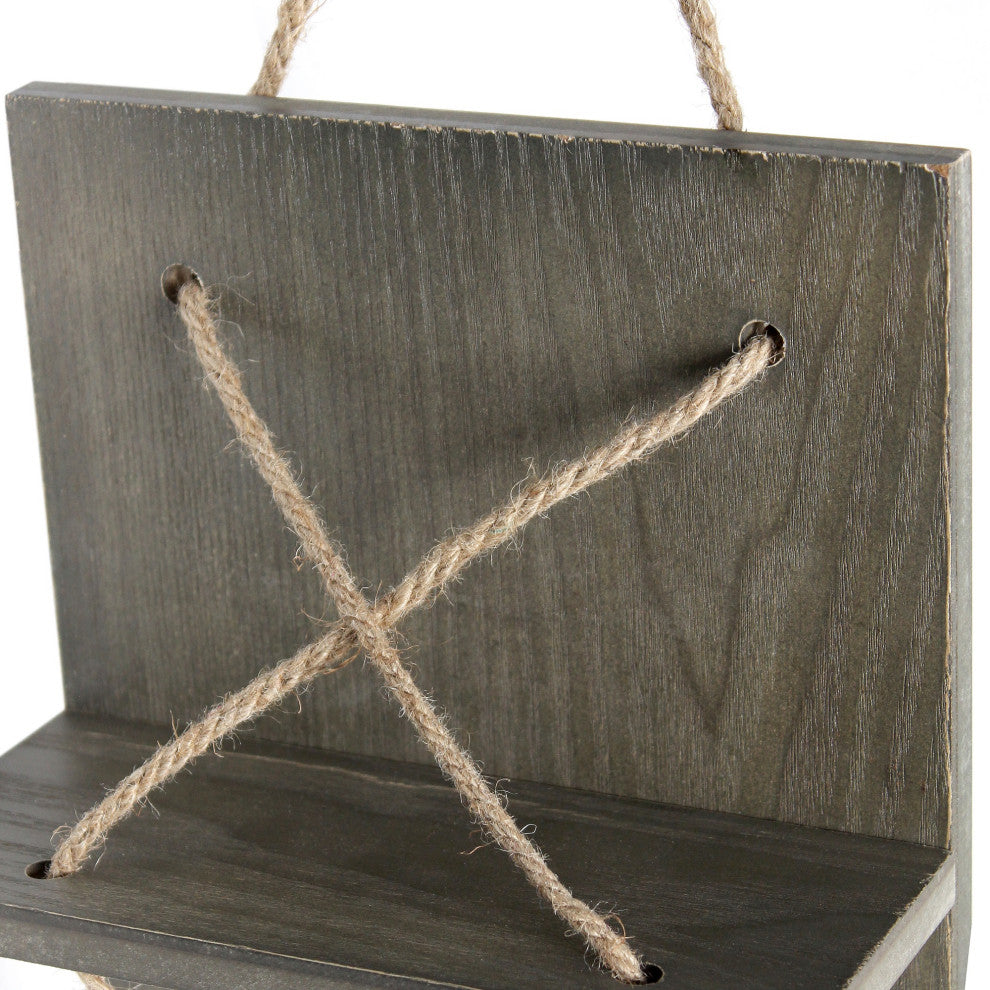 Positano Nautical Rope 4 Bottle Vertical Wall Mounted Wood Wine Rack Rustic Gray