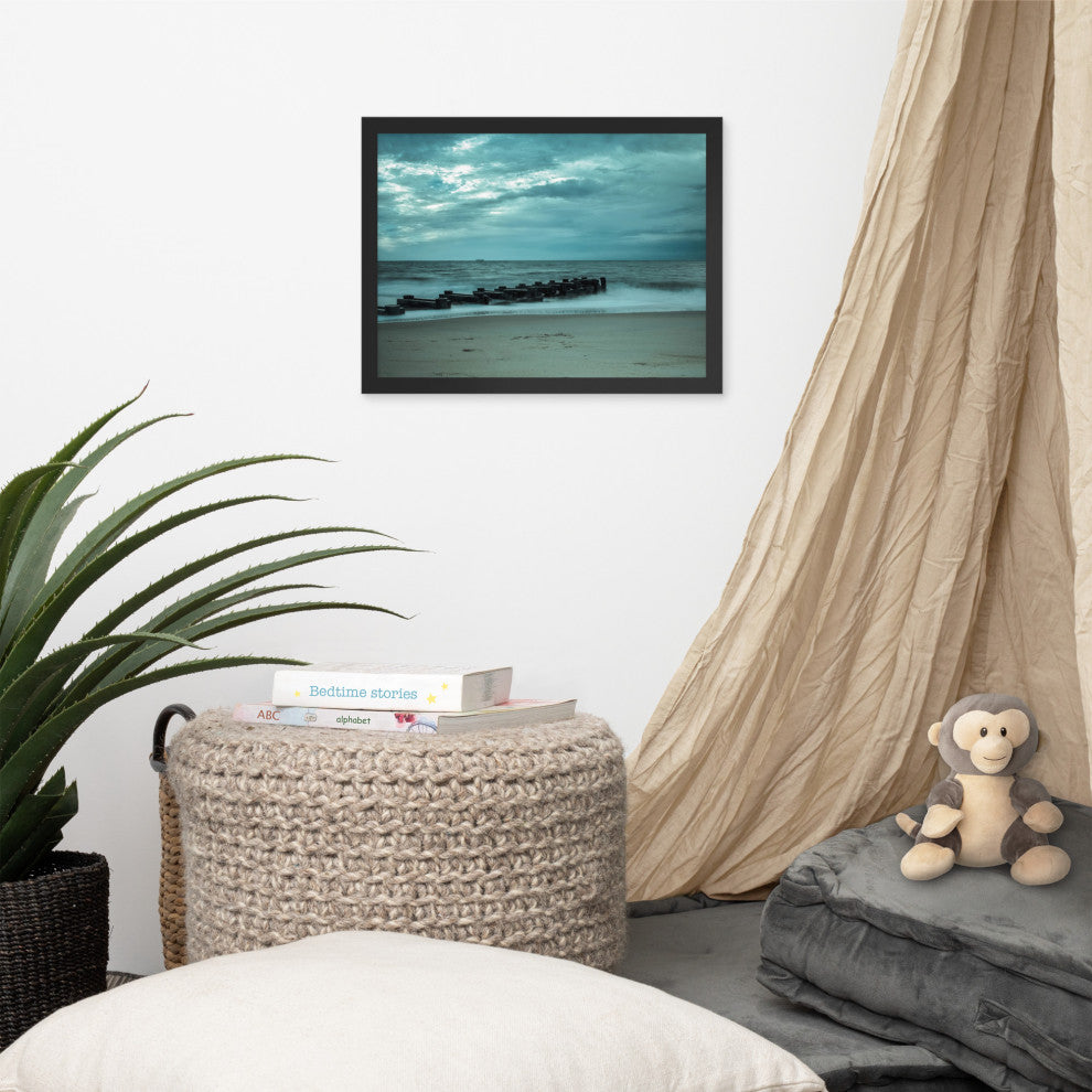 Blue Morning at Rehoboth Coastal Landscape Framed Photo Paper Wall Art Prints, Black, 12" X 16"