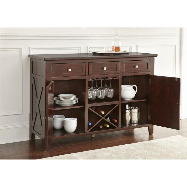 Spacious Sideboard, X-Shaped Wine Rack & Hanging Glass Stemware Rack, Espresso