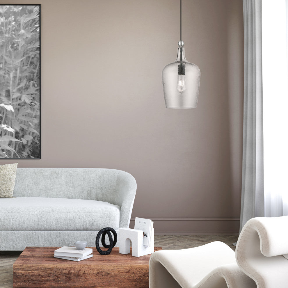 Avery 1 Light Black With Brushed Nickel Accent Single Pendant