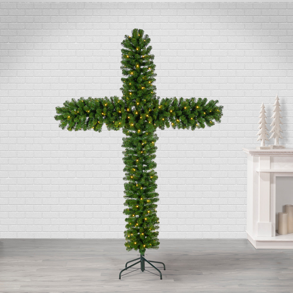 7.5' Indoor and Outdoor Cross Pine Tree With 250 UL Warm White Lights
