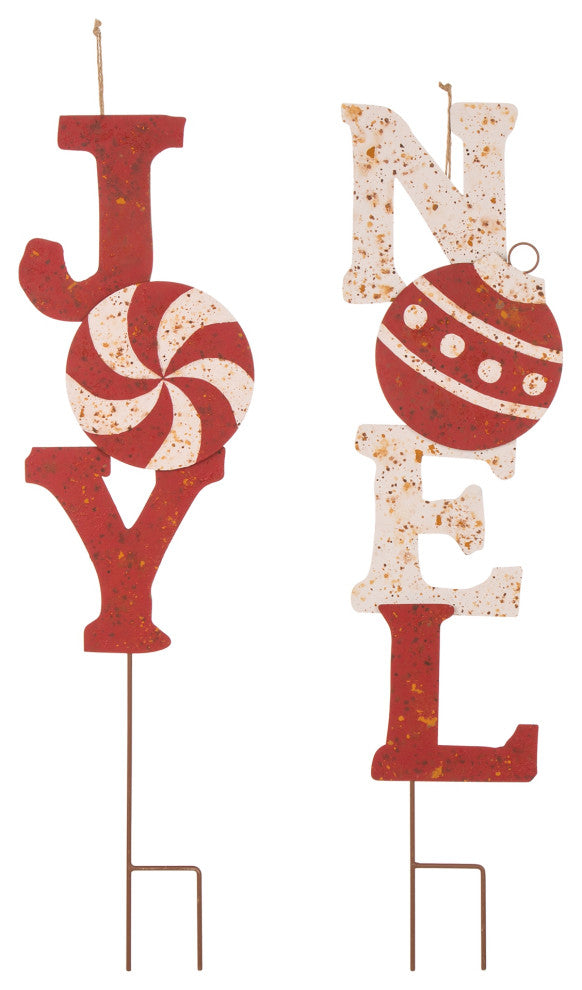 2-Piece Rusty Metal JOY and NOEL Decor