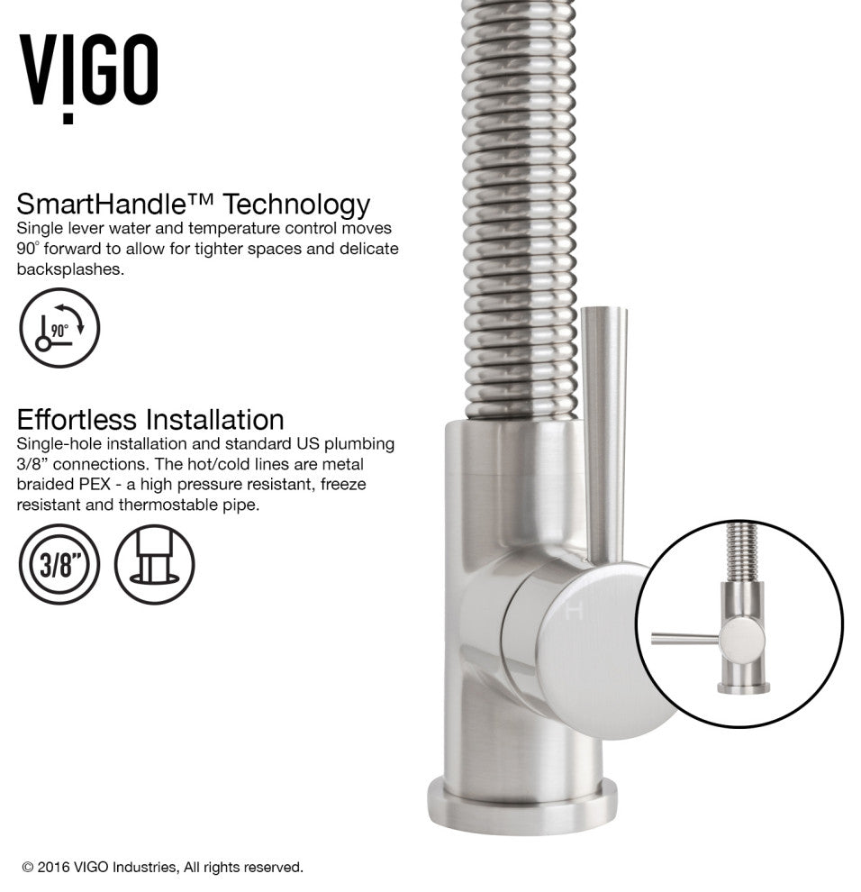VIGO Edison 19" H Single Handle Pull-Down Sprayer Kitchen Faucet, Stainless Steel, No Sensor, With Deck Plate