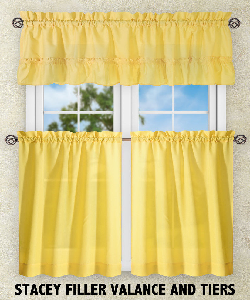 Ellis Curtain Stacey Tailored Tier Pair Curtains, Yellow, 56"x36"