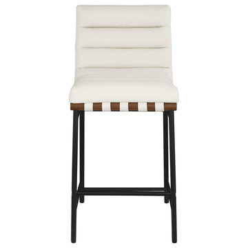 Burke Counter Stool, Cream, Vegan Leather, Walnut Veneer Metal Dowel