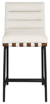 Burke Counter Stool, Cream, Vegan Leather, Walnut Veneer Metal Dowel