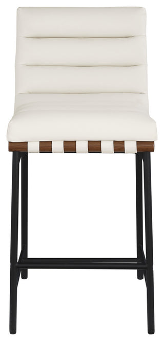 Burke Counter Stool, Cream, Vegan Leather, Walnut Veneer Metal Dowel