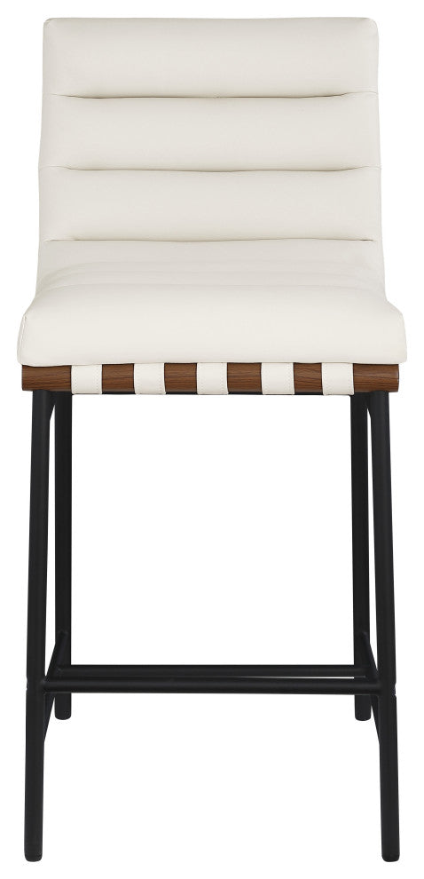 Burke Counter Stool, Cream, Vegan Leather, Walnut Veneer Metal Dowel