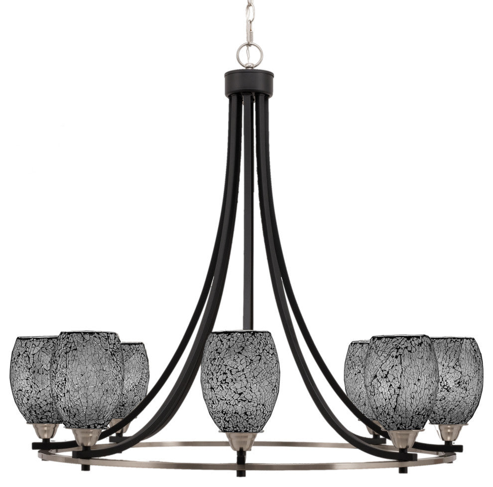 Paramount 8-Light Chandelier, Matte Black & Brushed Nickel, 5" Black Fusion