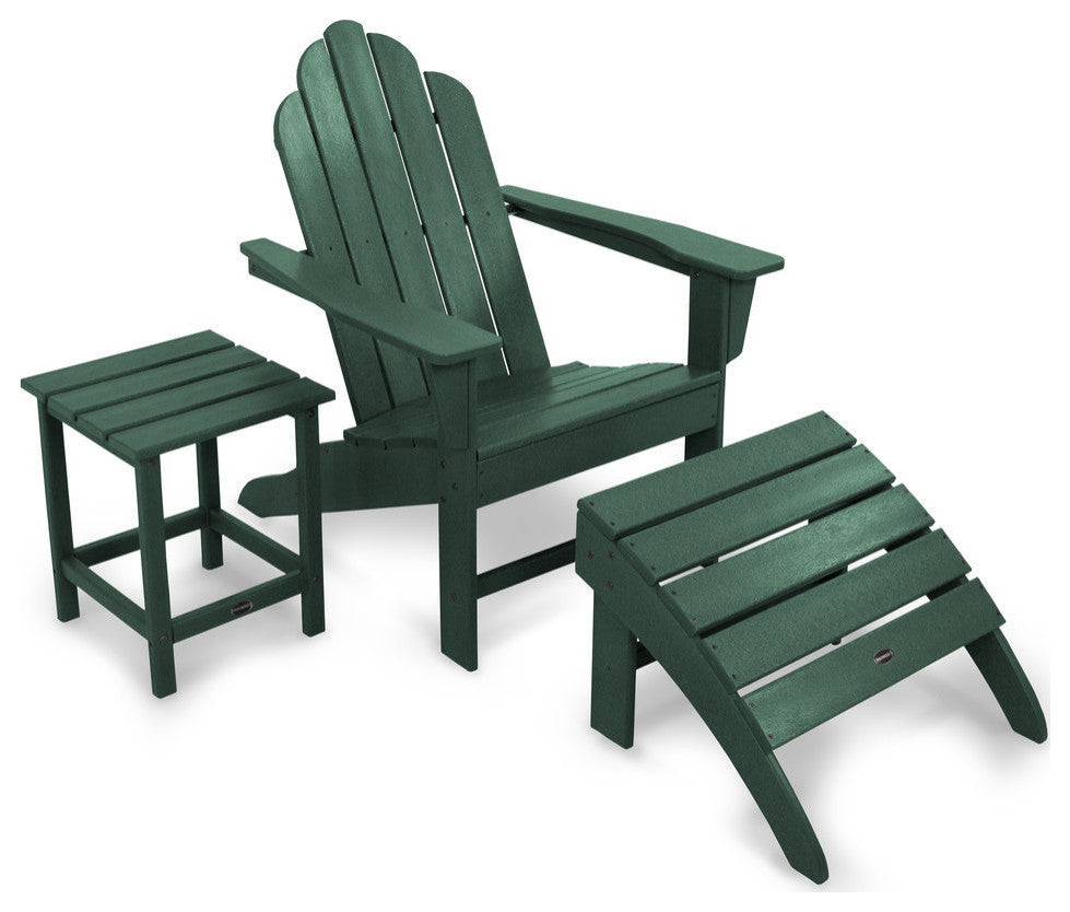 Polywood Long Island Adirondack 3-Piece Set, Green