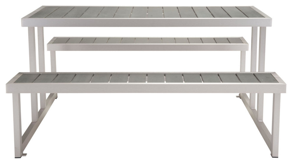 Dining Table Chair Set, Rectangular, Aluminum, Metal, Silver, Outdoor Patio
