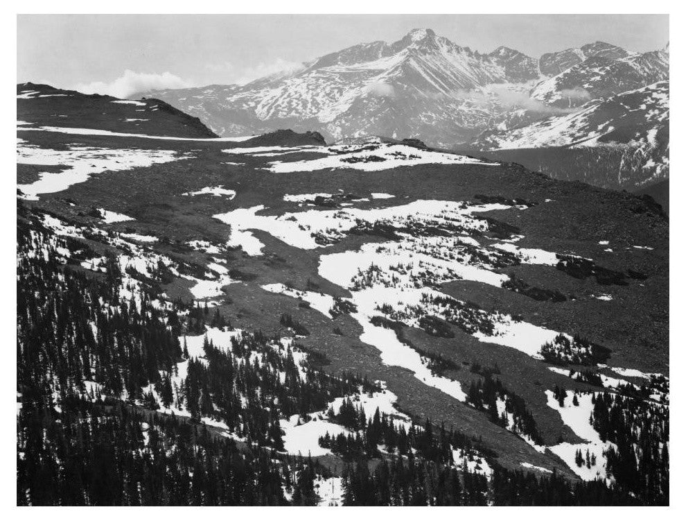 "Plateau, snow covered mountain, Long's Peak, 1941-1942" Paper Art, 18"x14"