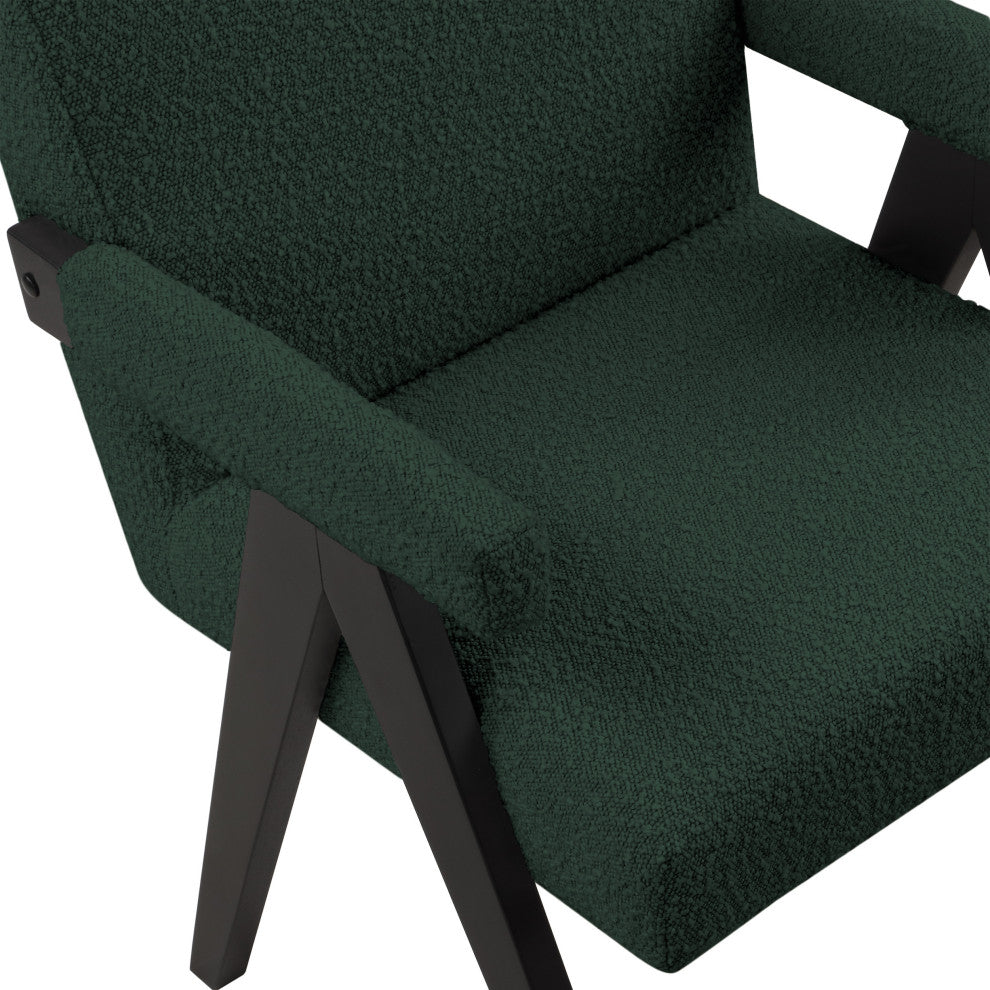 Woodloch Boucle Fabric Upholstered Accent Chair, Green, Black Finish