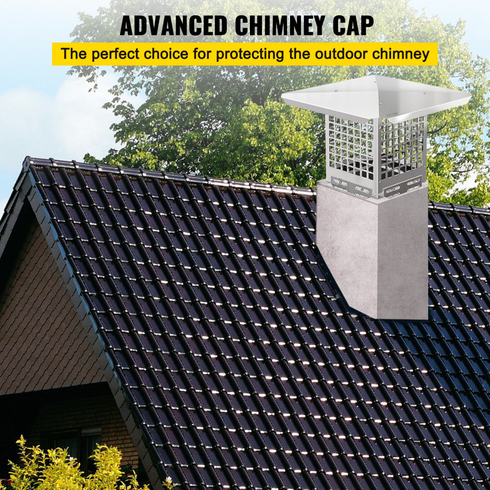 VEVOR Chimney Cap Stainless Steel Fireplace Flue Cover, 8"x8"