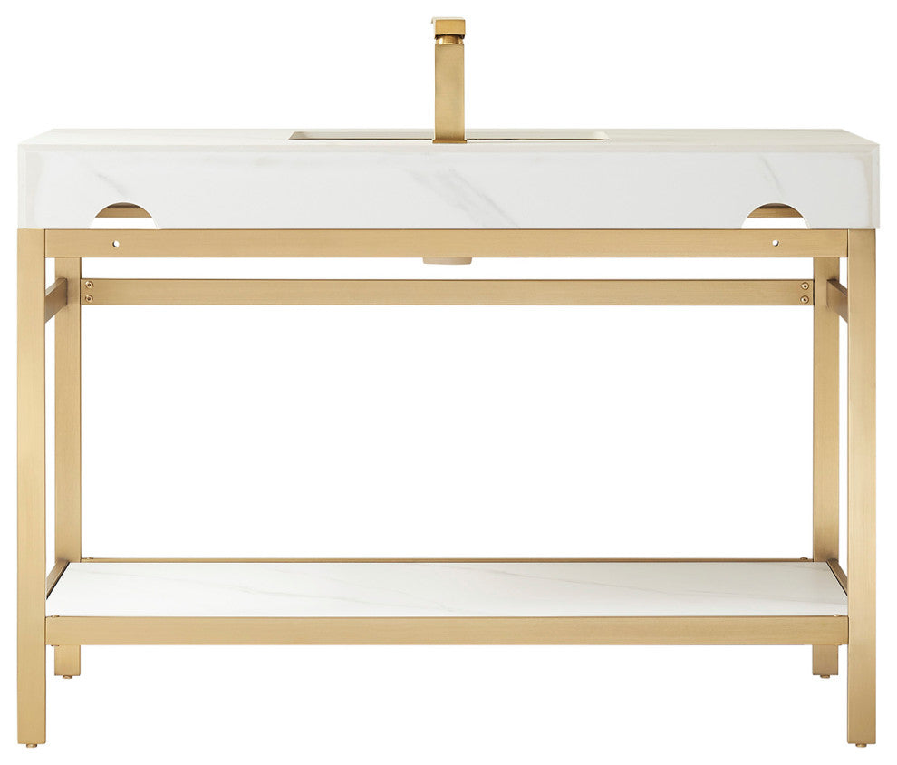 Funes Bath Vanity without Mirror, Brushed Gold Hardware, 48'', White Stone Top