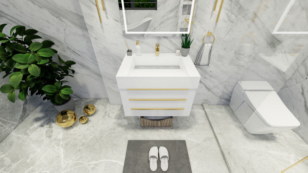 Madison 30" Wall Mounted Vanity with Reinforced Acrylic Sink, High Gloss White