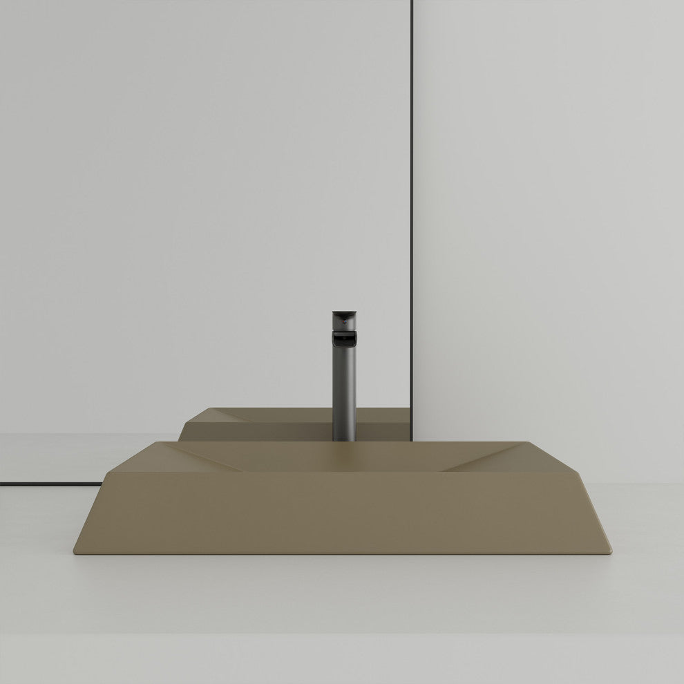 27in Bathroom Concrete Rectangular Vessel Sink with Drainer, Taupe Clay