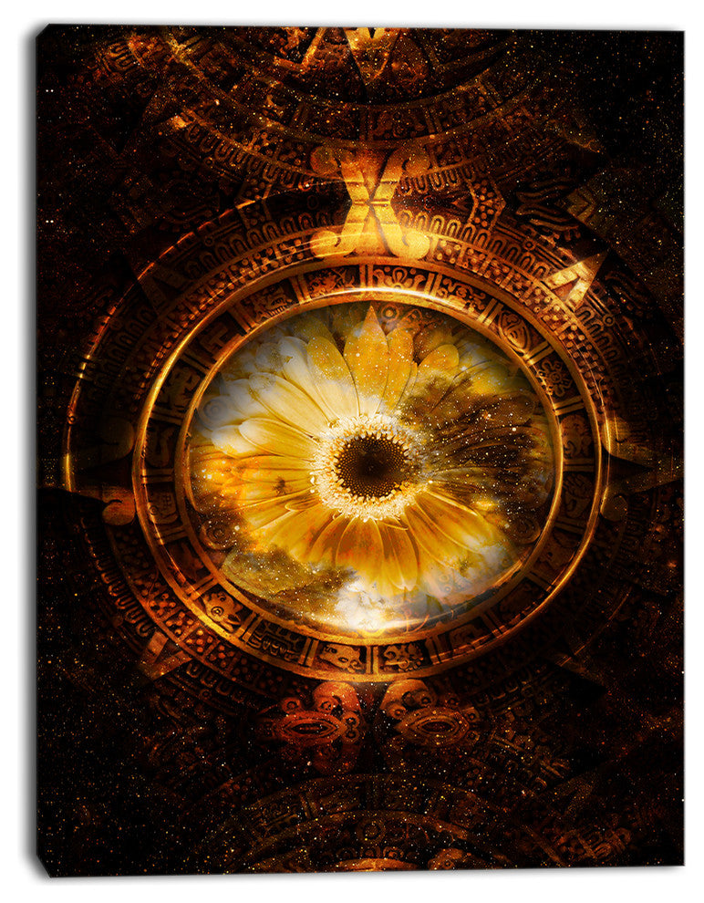 Ancient Mayan Calendar Collage, Abstract Wall Art Print on Canvas, 12"x20"