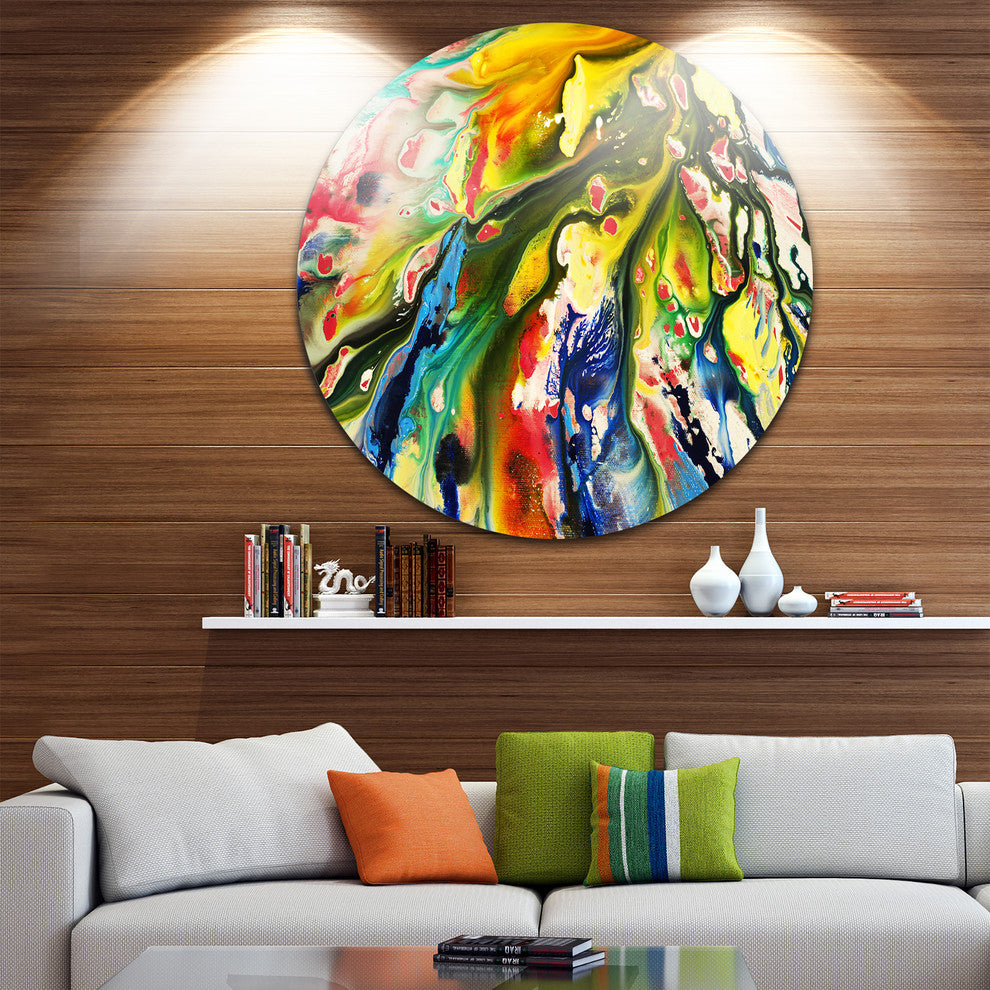 Mixed Oil Color Texture, Abstract Disc Metal Wall Art, 23"
