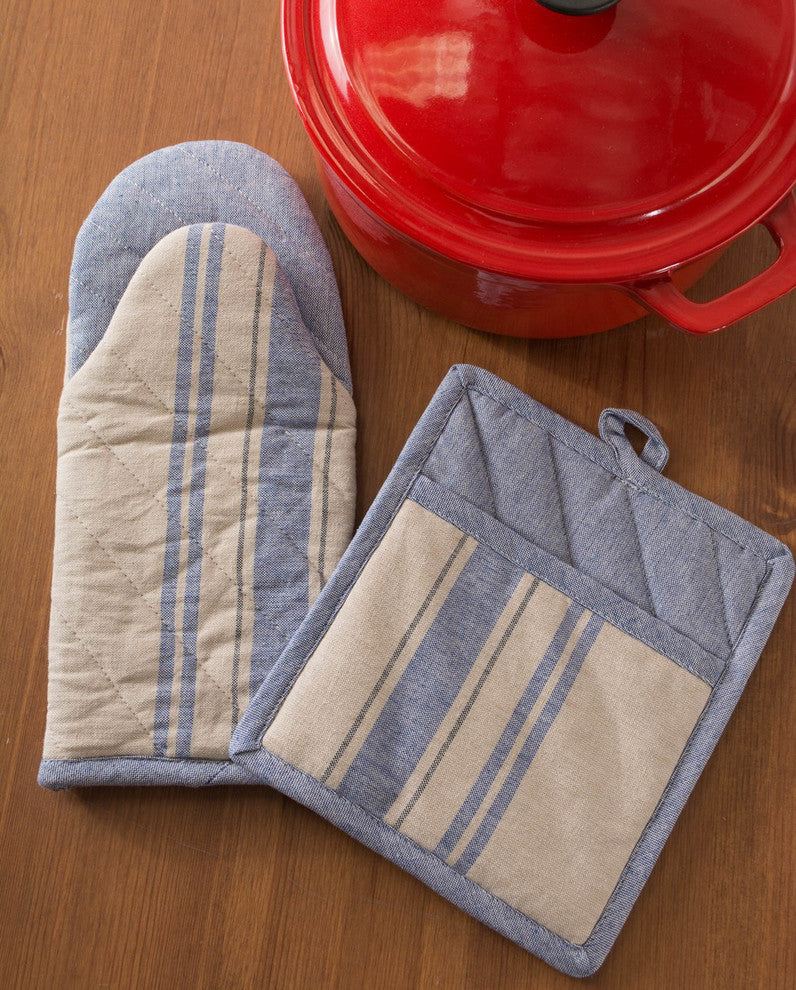 Nautical Blue French Stripe Oven Mitt, Set of 2
