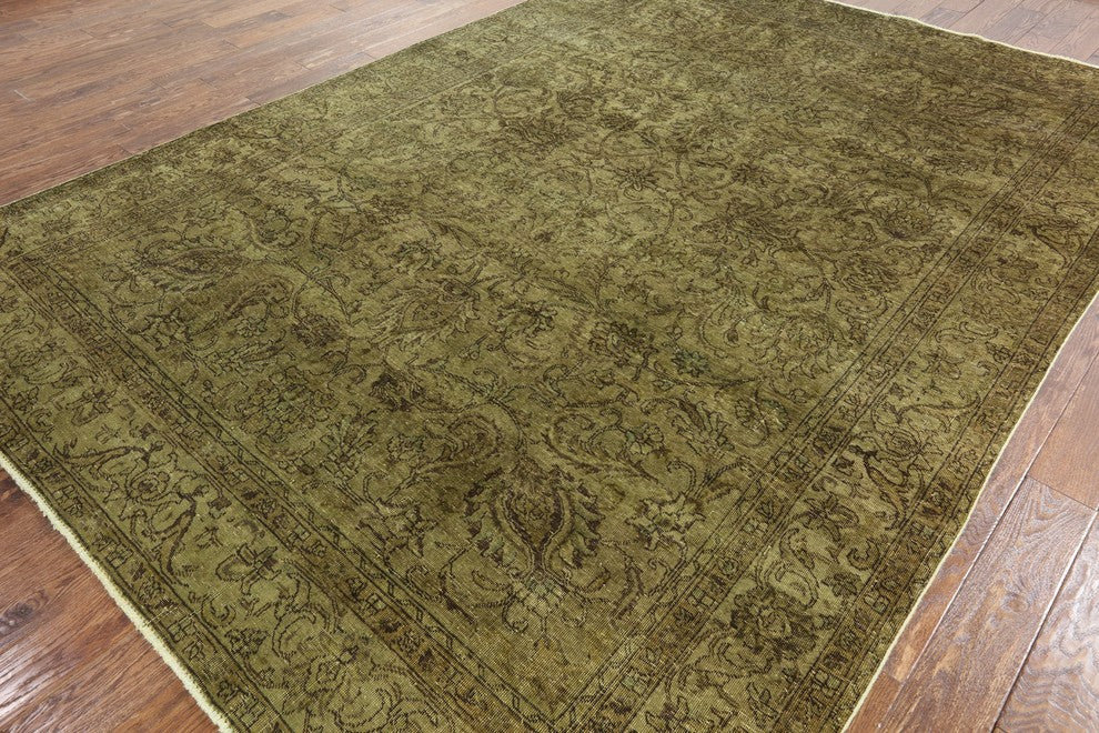 8'x12' Herati Design Floral Green Overdyed Hand Knotted Wool Area Rug H9086