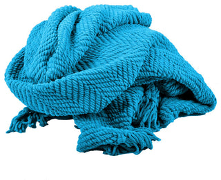 Tweed Knitted Throw Blanket, Mediterranean Blue, 50"x60"