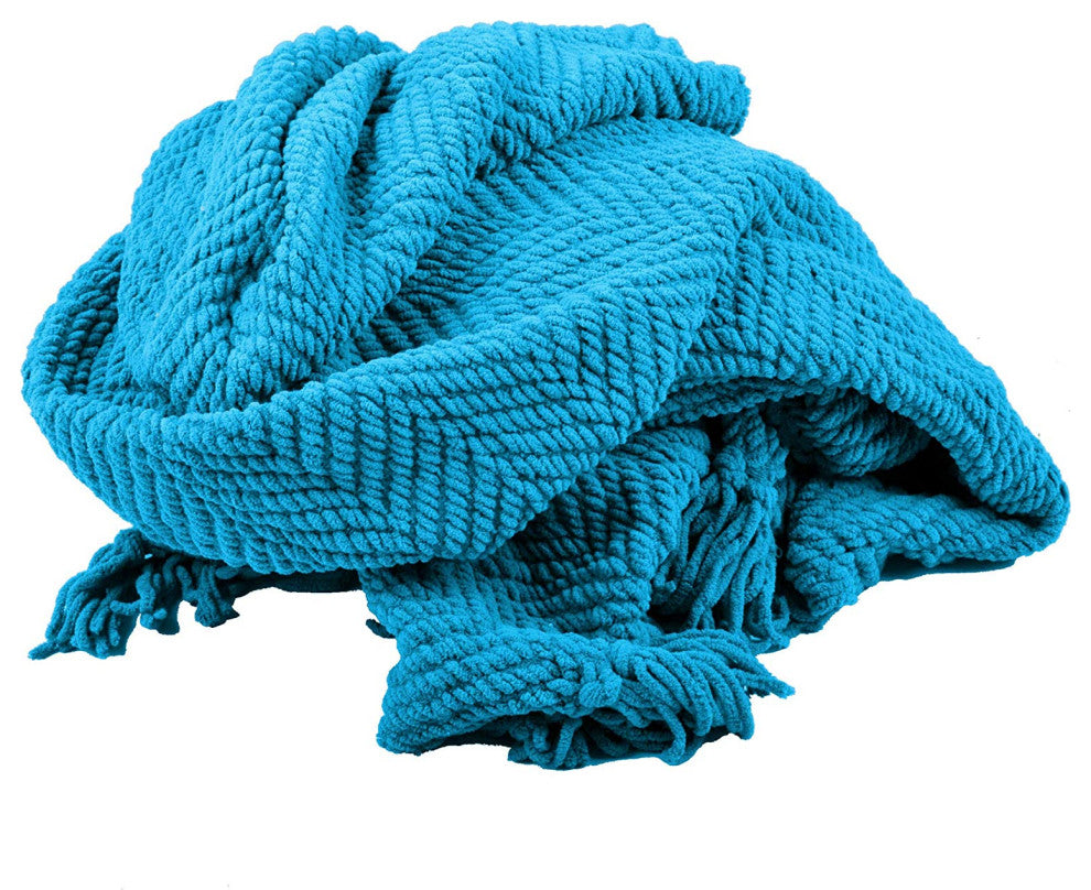 Tweed Knitted Throw Blanket, Mediterranean Blue, 50"x60"