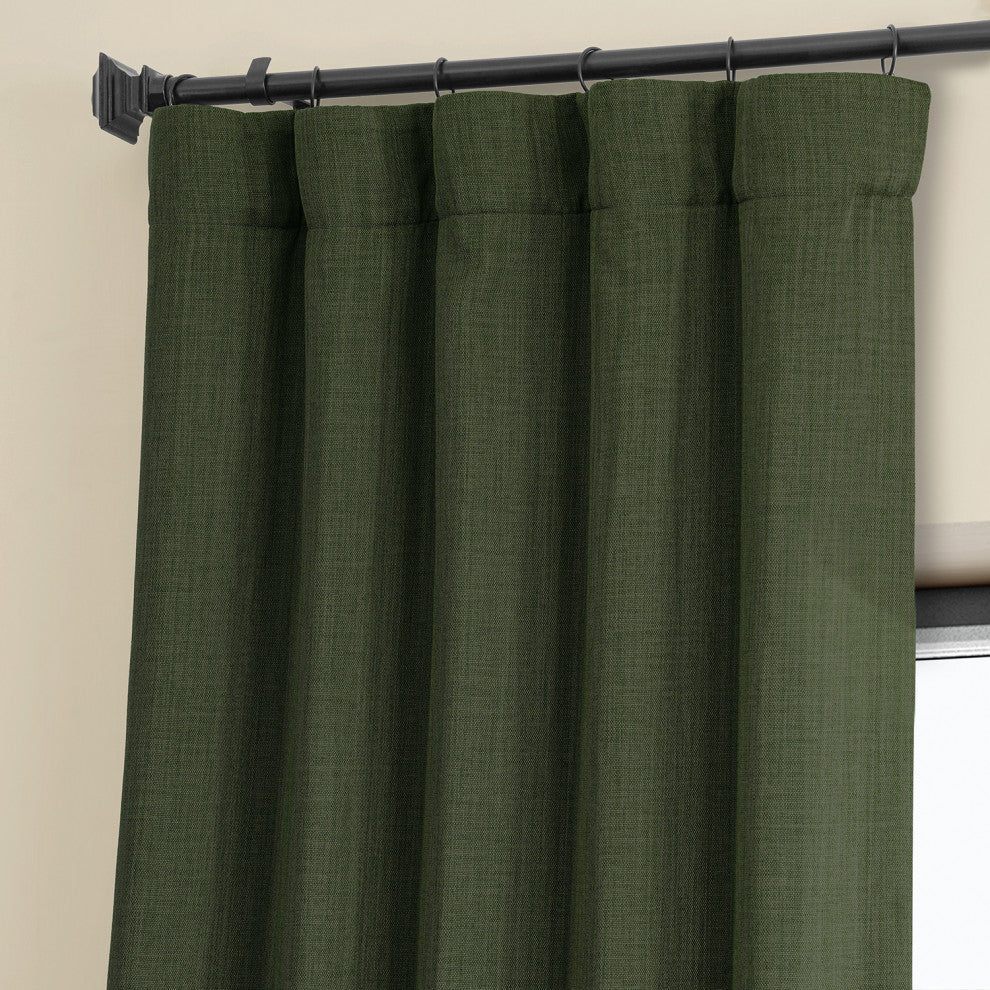 Faux Linen Darkening Curtain Single Panel, Tuscany Green, 50"x96"