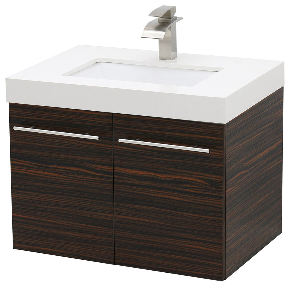 Windbay 36" Wall Mount Vanity, White Quartz Undermount Top, Ebony