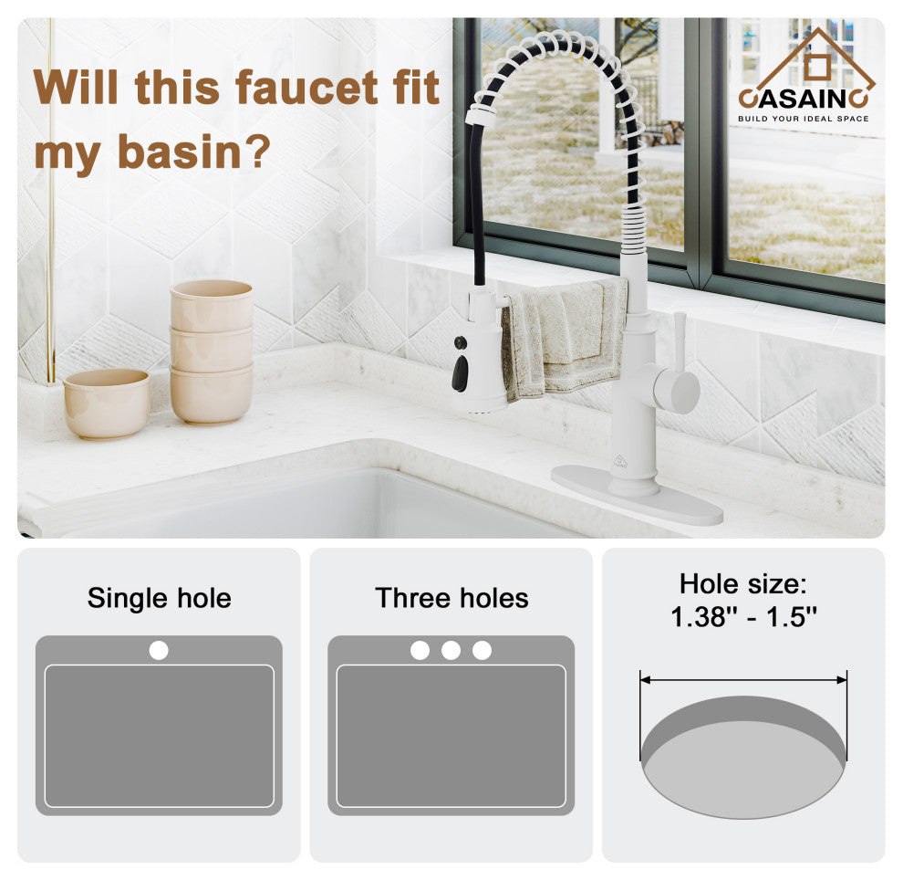 Single-Handle Spring Pull Down Sprayer Kitchen Faucet with Infrared Induction, Matte White