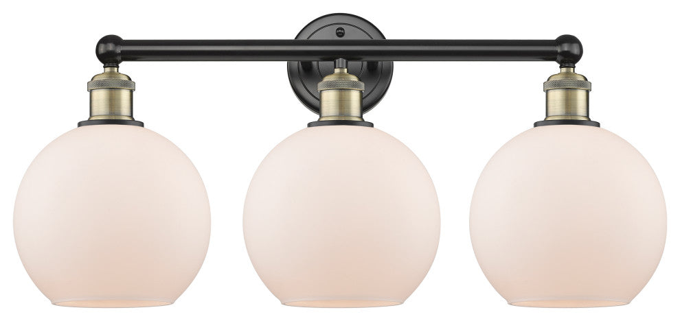 Athens 3-Light 26" Bath Vanity Light, Black Antique Brass, Matte White