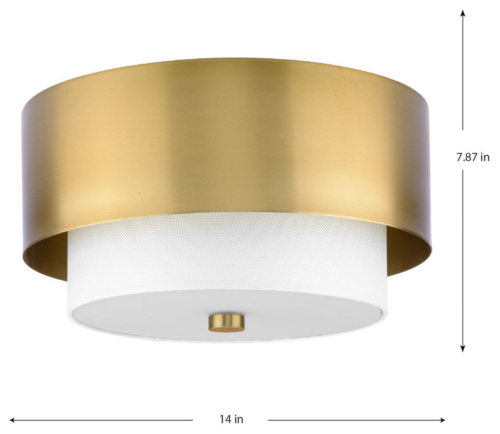 Silva Collection Two-Light Brushed Nickel White Linen Shade 14" Flush Mount, Brushed Bronze