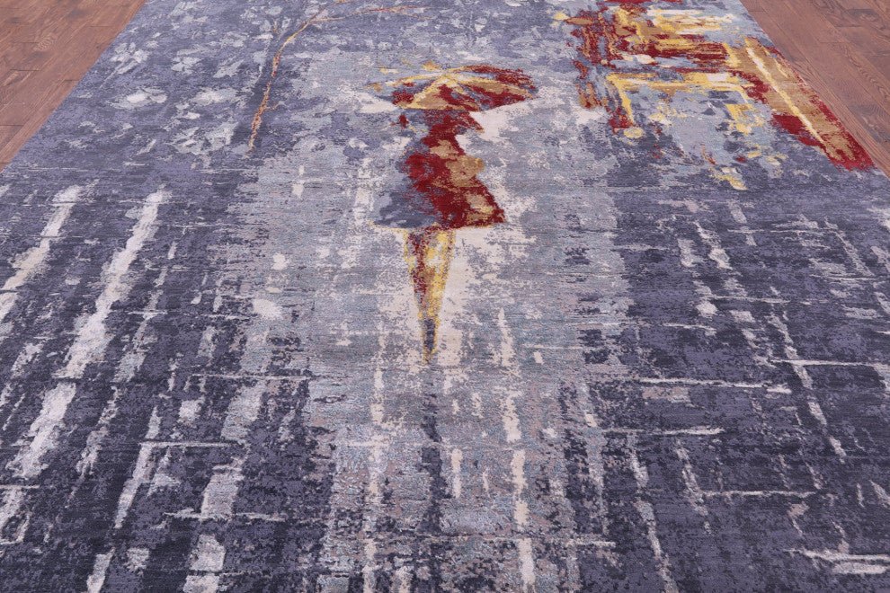 9' 11" X 13' 10" Handmade Wool & Silk Woman Under The Rain Rug - Q13156