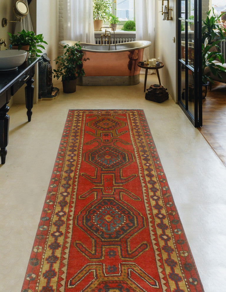 Fine Vintage Distressed Mattie Red/Navy Runner, 3'0 x 9'10