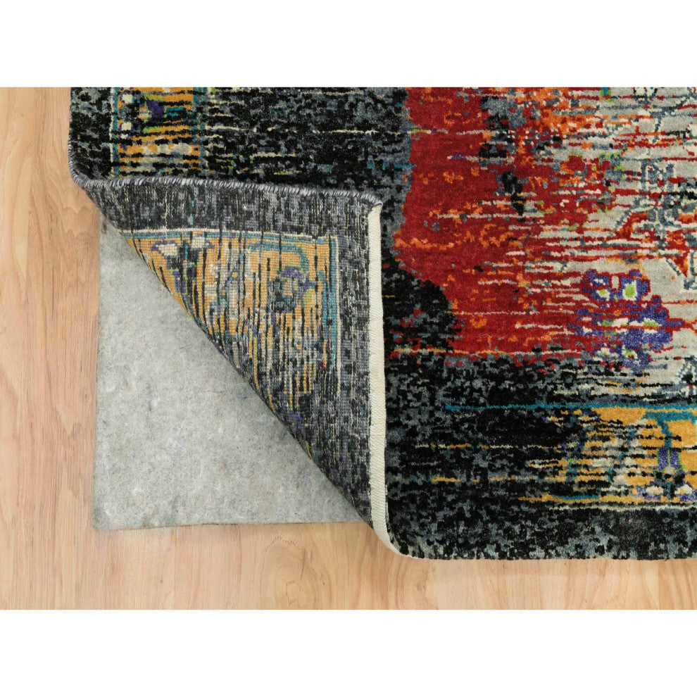 Orange Wool Hand Knotted Ancient Ottoman Erased Design Square Rug 12'1"x12'1"