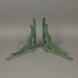 Set of 2 Cast Iron Verdigris Whale Tail Wall Bracket Shelf Decor