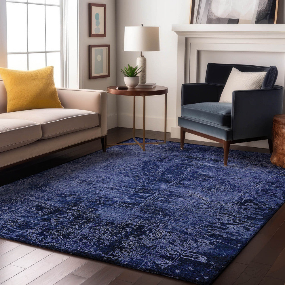 Premium Machine Washable Mayfield AMF559 Navy 9' x 12' Rug